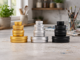 Aludosen Set 20 Stk. | 10–100ml | schwarz/silber/gold | Schraubdosen